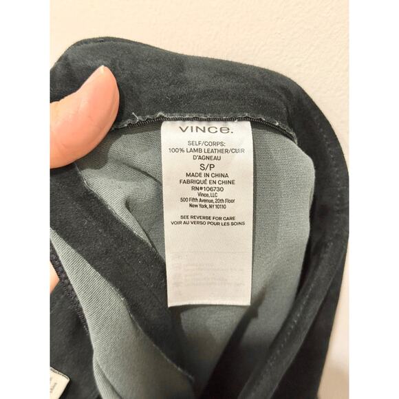 Vince Lamb Leather High Waisted Slim Fit Split Hem Crop Pants Black Women's S - Picture 6 of 6